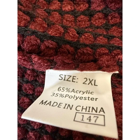 Burgundy Waffle Knit Open Front Cardigan Oversized Longline Sweater Womens 2XL - Picture 8 of 8